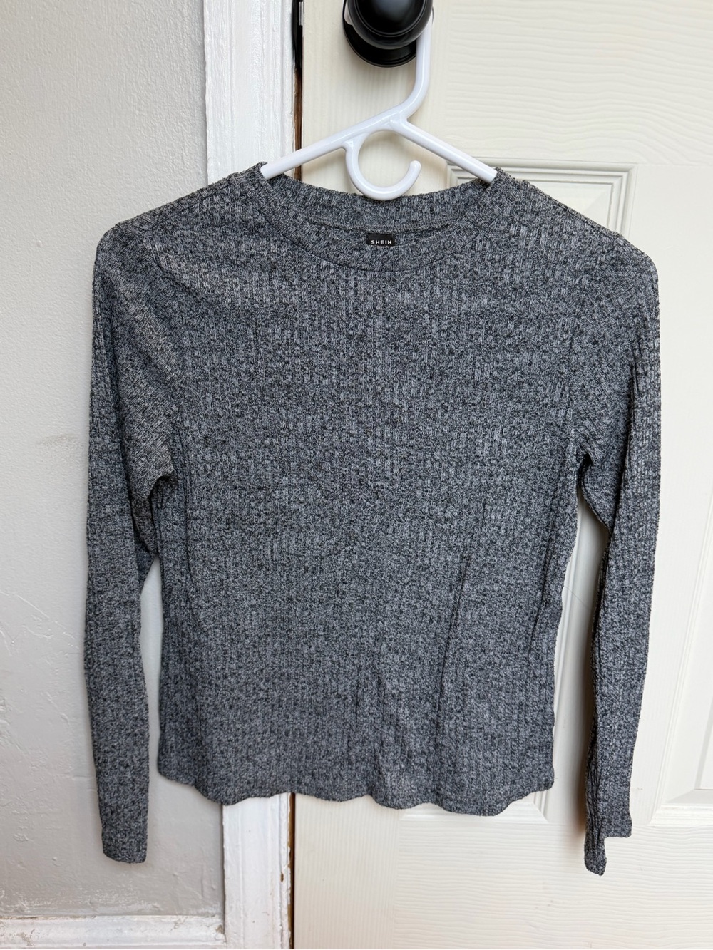 SHEIN Heather Gray Ribbed Crewneck Top